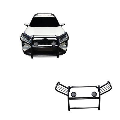 Black Horse Off Road - Grille Guard With Set of 5.3".Black Trim Rings LED Flood Lights-Black-2019-2024 Toyota RAV4|Black Horse Off Road