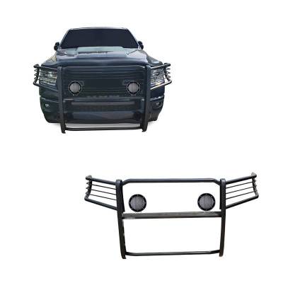 Black Horse Off Road - Grille Guard With Set of 5.3".Black Trim Rings LED Flood Lights-Black-2019-2024 Ram 1500|Black Horse Off Road