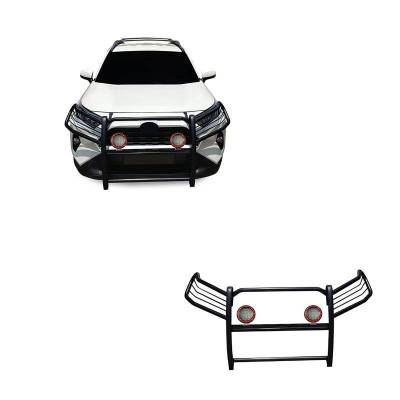 Black Horse Off Road - Grille Guard With Set of 5.3" Red Trim Rings LED Flood Lights-Black-2019-2024 Toyota RAV4|Black Horse Off Road