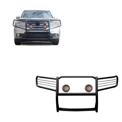 Black Horse Off Road - Grille Guard With Set of 5.3" Red Trim Rings LED Flood Lights-Black-2009-2015 Honda Pilot|Black Horse Off Road