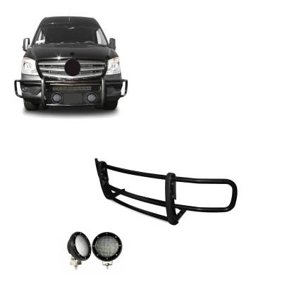 Black Horse Off Road - SPARTAN Grille Guard With Set of 5.3".Black Trim Rings LED Flood Lights-Black-Dodge,Mercedes and Freightliner Sprinter|Black Horse Off Road