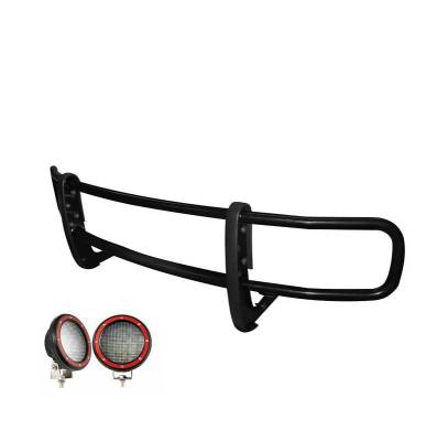 Black Horse Off Road - SPARTAN Grille Guard With Set of 5.3" Red Trim Rings LED Flood Lights-Black-NV1500/NV2500/NV3500|Black Horse Off Road