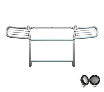 Black Horse Off Road - Grille Guard With Set of 5.3".Black Trim Rings LED Flood Lights-Black-Grand Cherokee/Grand Cherokee L|Black Horse Off Road