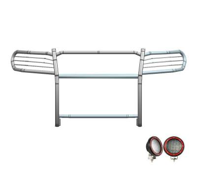 Black Horse Off Road - Grille Guard With Set of 5.3" Red Trim Rings LED Flood Lights-Black-Grand Cherokee L/Grand Cherokee|Black Horse Off Road