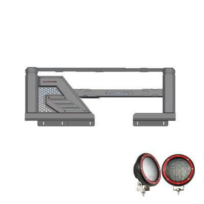 Black Horse Off Road - ARMOUR II Roll Bar W/ ARMOUR II Overland- 2 Sets of 5.3 Red Trim Rings LED Flood Lights-2015-2024 F-150 and Ram 1500/2007-2024 Tundra/14-24 Sierra 1500/14-22 Silverado 1500|Black Horse Off Road