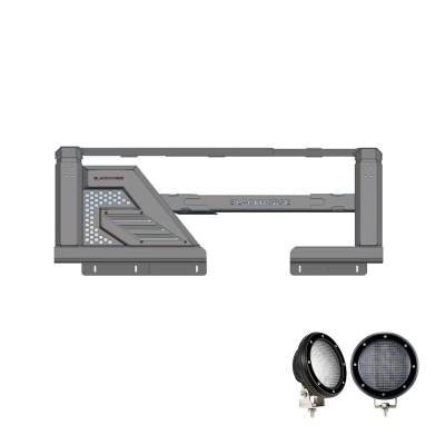 Black Horse Off Road - ARMOUR II Roll Bar W/ ARMOUR II Overland- 2 Sets of 5.3 Black Trim Rings LED Flood Lights-2015-2024 F-150 and Ram 1500/2007-2024 Tundra/14-24 Sierra 1500/14-22 Silverado 1500|Black Horse Off Road