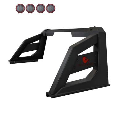 Black Horse Off Road - ARMOUR Roll Bar With 2 Sets of 5.3" Red Trim Rings LED Flood Lights-Matte Black-2005-2021 Nissan Frontier|Black Horse Off Road