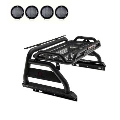Black Horse Off Road - ATLAS Roll Bar Ladder Rack With 2 Set of 5.3".Black Trim Rings LED Flood Lights-Black-Colorado/Canyon|Black Horse Off Road