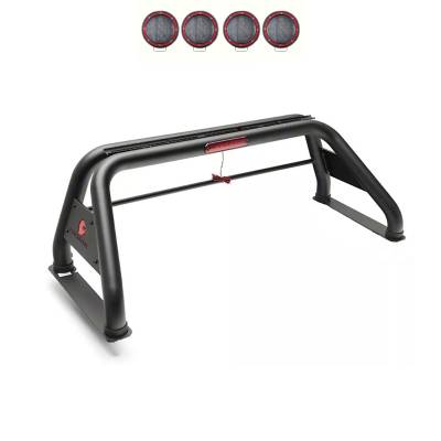 Black Horse Off Road - CLASSIC Roll Bar With 2 Sets of 5.3" Red Trim Rings LED Flood Lights-Black-2005-2021 Nissan Frontier|Black Horse Off Road