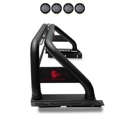 Black Horse Off Road - CLASSIC Roll Bar With 2 Set of 5.3".Black Trim Rings LED Flood Lights-Black-2005-2024 Toyota Tacoma|Black Horse Off Road