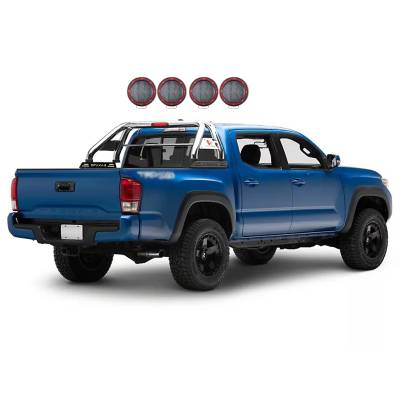 Black Horse Off Road - CLASSIC Roll Bar With 2 Sets of 5.3" Red Trim Rings LED Flood Lights-Stainless Steel-2005-2021 Nissan Frontier|Black Horse Off Road