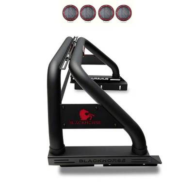 Black Horse Off Road - CLASSIC Roll Bar With 2 Sets of 5.3" Red Trim Rings LED Flood Lights-Black-2019-2024 Ford Ranger|Black Horse Off Road