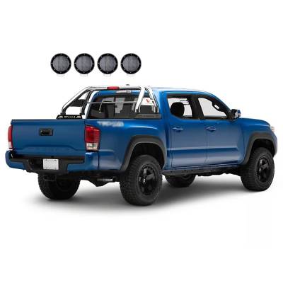 Black Horse Off Road - CLASSIC Roll Bar With 2 Set of 5.3".Black Trim Rings LED Flood Lights-Stainless Steel-2019-2024 Ford Ranger|Black Horse Off Road