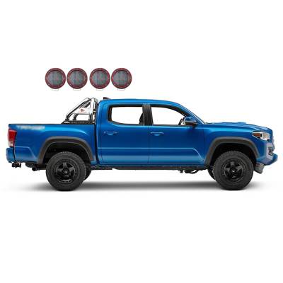 Black Horse Off Road - CLASSIC Roll Bar With 2 Sets of 5.3" Red Trim Rings LED Flood Lights-Stainless Steel-2019-2024 Ford Ranger|Black Horse Off Road