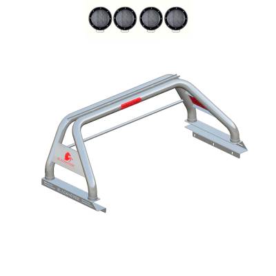 Black Horse Off Road - CLASSIC Roll Bar With 2 Set of 5.3".Black Trim Rings LED Flood Lights-Stainless Steel-2020-2024 Jeep Gladiator|Black Horse Off Road