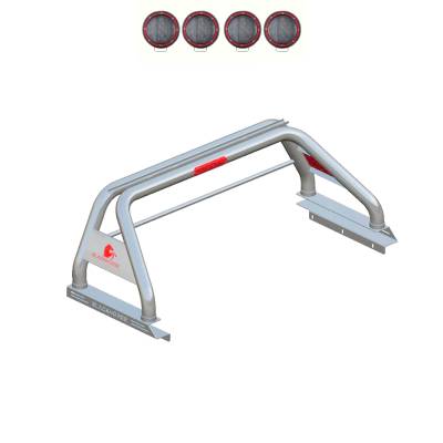 Black Horse Off Road - CLASSIC Roll Bar With 2 Sets of 5.3" Red Trim Rings LED Flood Lights-Stainless Steel-2020-2024 Jeep Gladiator|Black Horse Off Road