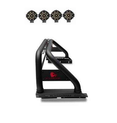 Black Horse Off Road - CLASSIC Roll Bar With 2 pairs of 7.0" Black Trim Rings LED Flood Lights-Black-2005-2024 Toyota Tacoma|Black Horse Off Road