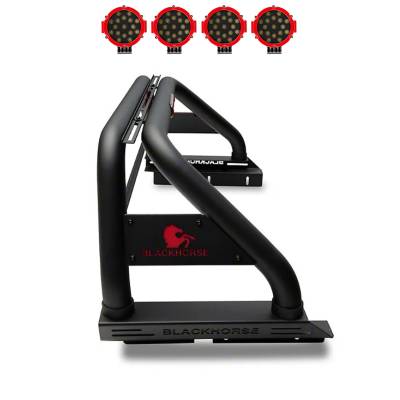 Black Horse Off Road - CLASSIC Roll Bar With 2 pairs of 7.0" Red Trim Rings LED Flood Lights-Black-2005-2021 Nissan Frontier|Black Horse Off Road