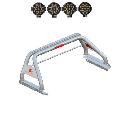 Black Horse Off Road - CLASSIC Roll Bar With 2 pairs of 7.0" Black Trim Rings LED Flood Lights-Stainless Steel-2020-2024 Jeep Gladiator|Black Horse Off Road