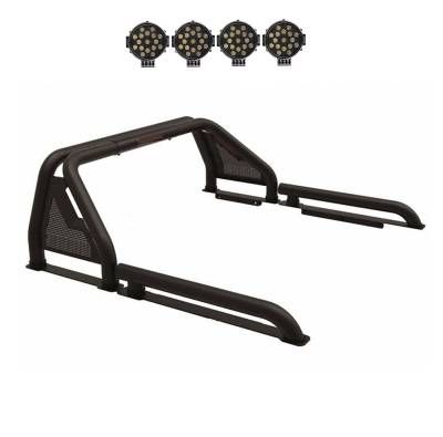 Black Horse Off Road - GLADIATOR Roll Bar Ladder Rack With 2 pairs of 7.0" Black Trim Rings LED Flood Lights-Black-2019-2024 Ford Ranger|Black Horse Off Road
