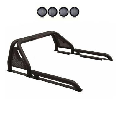 Black Horse Off Road - GLADIATOR Roll Bar Ladder Rack With 2 Set of 5.3".Black Trim Rings LED Flood Lights-Black-2019-2024 Ford Ranger|Black Horse Off Road