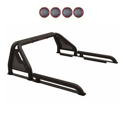 Black Horse Off Road - GLADIATOR Roll Bar Ladder Rack With 2 Sets of 5.3" Red Trim Rings LED Flood Lights-Black-2019-2024 Ford Ranger|Black Horse Off Road