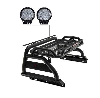 Black Horse Off Road - ATLAS Roll Bar Ladder Rack With Set of 9" Black Round LED Light-Black-2022-2024 Nissan Frontier|Black Horse Off Road