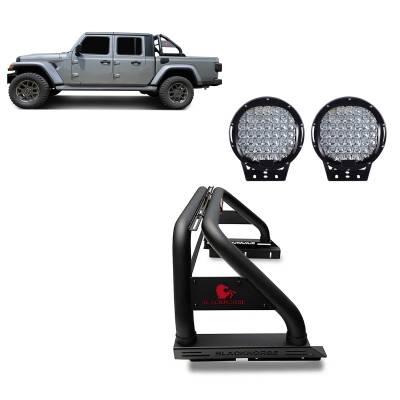 Black Horse Off Road - CLASSIC Roll Bar With Set of 9" Black Round LED Light-Black-2020-2024 Jeep Gladiator|Black Horse Off Road