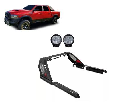 Black Horse Off Road - VIGOR Roll Bar With Set of 9" Black Round LED Light-Black-Silverado 1500/Sierra 1500/Ram 1500/F-150/Tundra|Black Horse Off Road