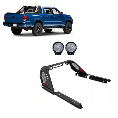 Black Horse Off Road - VIGOR Roll Bar With Set of 9" Black Round LED Light-Black-2005-2024 Toyota Tacoma|Black Horse Off Road