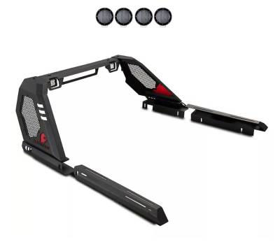 Black Horse Off Road - VIGOR Roll Bar With 2 Set of 5.3".Black Trim Rings LED Flood Lights-Black-Colorado/Canyon|Black Horse Off Road