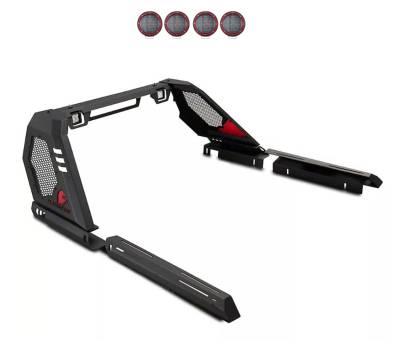 Black Horse Off Road - VIGOR Roll Bar With 2 Sets of 5.3" Red Trim Rings LED Flood Lights-Black-2005-2021 Nissan Frontier|Black Horse Off Road