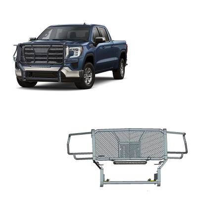 Black Horse Off Road - RUGGED Heavy Duty Grille Guard With Single Row LED Light-Black-Sierra 2500 HD/Sierra 3500 HD|Black Horse Off Road