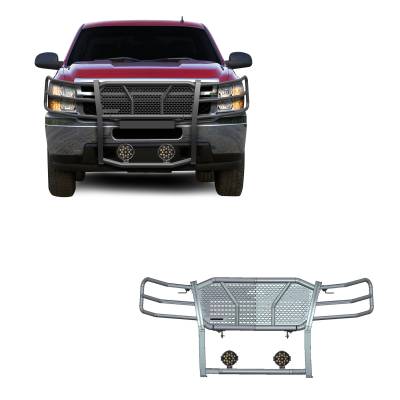 Black Horse Off Road - RUGGED Heavy Duty Grille Guard With Set of 7.0" Black Trim Rings LED Flood Lights-Black-2007-2013 Chevrolet Silverado 1500|Black Horse Off Road