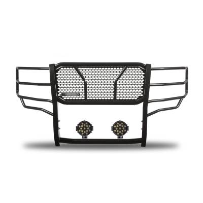 Black Horse Off Road - RUGGED Heavy Duty Grille Guard With Set of 7.0" Black Trim Rings LED Flood Lights-Black-Silverado 1500 LD/Silverado 1500|Black Horse Off Road