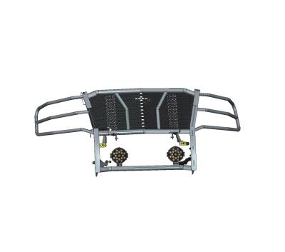 Black Horse Off Road - RUGGED Heavy Duty Grille Guard With Set of 7.0" Black Trim Rings LED Flood Lights-Black-Tahoe/Suburban|Black Horse Off Road