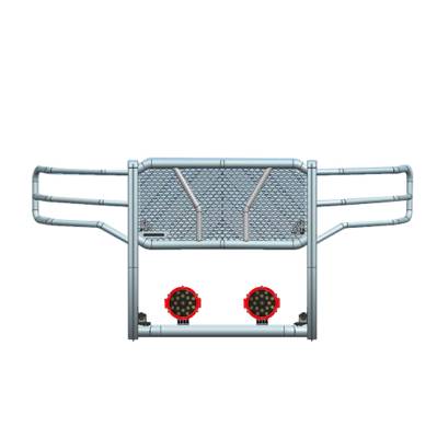 Black Horse Off Road - RUGGED Heavy Duty Grille Guard With Set of 7.0" Red Trim Rings LED Flood Lights-Black-Sierra 2500 HD/Sierra 3500 HD|Black Horse Off Road