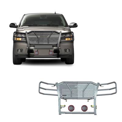 Black Horse Off Road - RUGGED Heavy Duty Grille Guard With Set of 5.3" Red Trim Rings LED Flood Lights-Black-Tahoe/Suburban 1500/Avalanche|Black Horse Off Road
