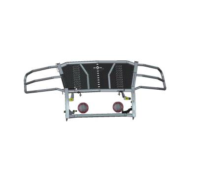 Black Horse Off Road - RUGGED Heavy Duty Grille Guard With Set of 5.3" Red Trim Rings LED Flood Lights-Black-Tahoe/Suburban|Black Horse Off Road