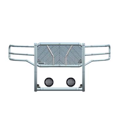 Black Horse Off Road - RUGGED Heavy Duty Grille Guard With Set of 5.3".Black Trim Rings LED Flood Lights-Black-Sierra 2500 HD/Sierra 3500 HD|Black Horse Off Road