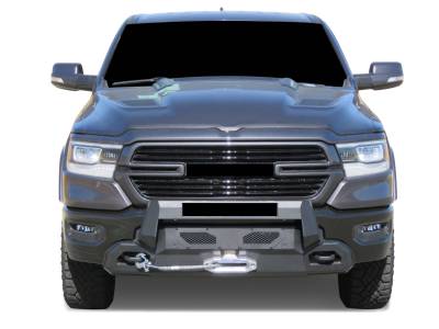 Black Horse Off Road - ARMOUR III Heavy Duty With 20" Single Row Light Bar and 12K Synthetic Rope Winch-Textured Black-2019-2024-Ram 1500|Black Horse Off Road