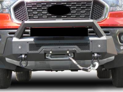 Black Horse Off Road - ARMOUR III Heavy Duty With 20" Single Row Light Bar and 12K Synthetic Rope Winch-Textured Black-2019-2023-Ford Ranger|Black Horse Off Road