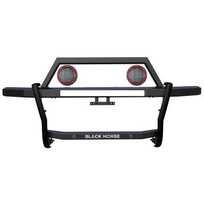 Black Horse Off Road - RAMBLER MODULAR Grille Guard With Set of 5.3" Red Trim Rings LED Flood Lights-Black-2023-2024 Colorado And Canyon| Black Horse Off Road