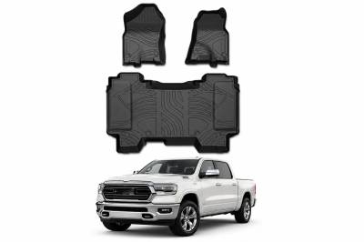 Black Horse Off Road - Black Horse TOTALINER Heavy Duty Floor Mats , Precisely Molded Anti-Skid All-Weather Floor Liner Set, Black fits 2019-2026 Ram 1500 Crew Cab