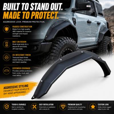 Black Horse Off Road - Front & Rear Fender Flares-Black-2021-2024 Ford Bronco|Black Horse Off Road