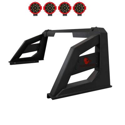 Black Horse Off Road - ARMOUR Roll Bar Kit-With 2 Set of 7.0".Red Trim Rings LED Flood Lights-Matte Black-Ram,Silverado and Sierra F-150/Titan|Black Horse Off Road