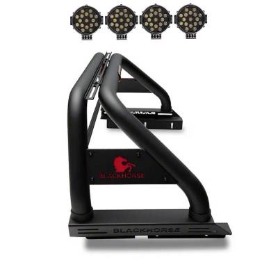 Black Horse Off Road - CLASSIC Roll Bar Kit-With 2 Set of 7.0".Black Trim Rings LED Flood Lights-Black-2020-2026 Jeep Gladiator|Black Horse Off Road
