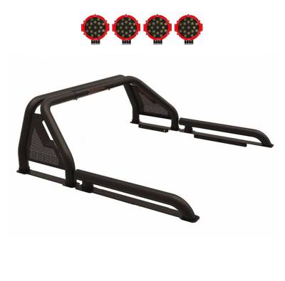 Black Horse Off Road - GLADIATOR Roll Bar Kit-With 2 Set of 7.0".Red Trim Rings LED Flood Lights-Black-Silverado/Sierra 14+,Ford F-150 15+,Dodge Ram 15+|Black Horse Off Road