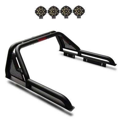 Black Horse Off Road - GLADIATOR Roll Bar Kit-With 2 Set of 7.0".Black Trim Rings LED Flood Lights-Black-2015-2026 GMC Canyon|2015-2026 Chevrolet Colorado|2015-2026 Toyota Tacoma|Black Horse Off Road