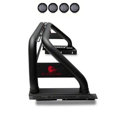 Black Horse Off Road - CLASSIC Roll Bar Kit-With 2 Set of 5.3" Black Trim Rings LED Flood Lights-Black-2015-2026 Chevrolet Colorado|2015-2026 GMC Canyon|Black Horse Off Road